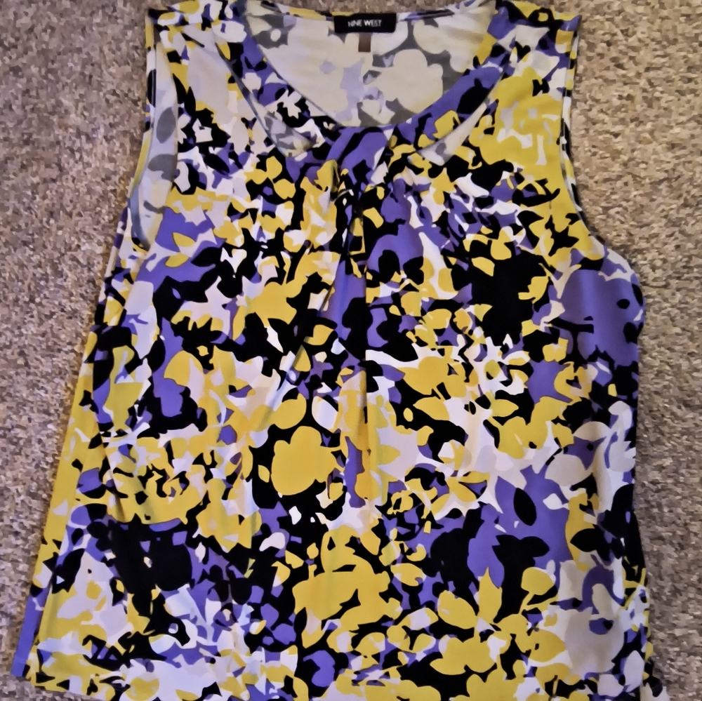 Nine West Women's Floral Sleeveless Top - Yellow, Black, Blue
